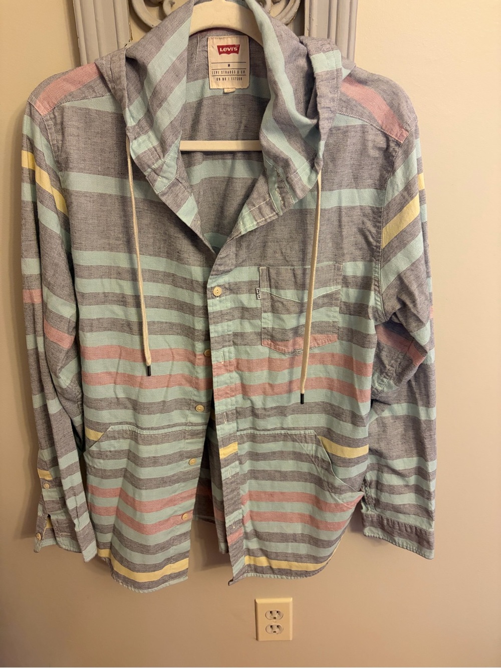 Levi's Men's Pastel Striped Hooded Button-Down Shirt Jacket
